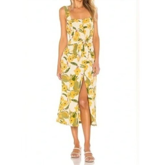 L*Space Women's Mykonos Tie Front Green Floral Midi Dress Size Small Tropical‎ - Picture 4 of 8